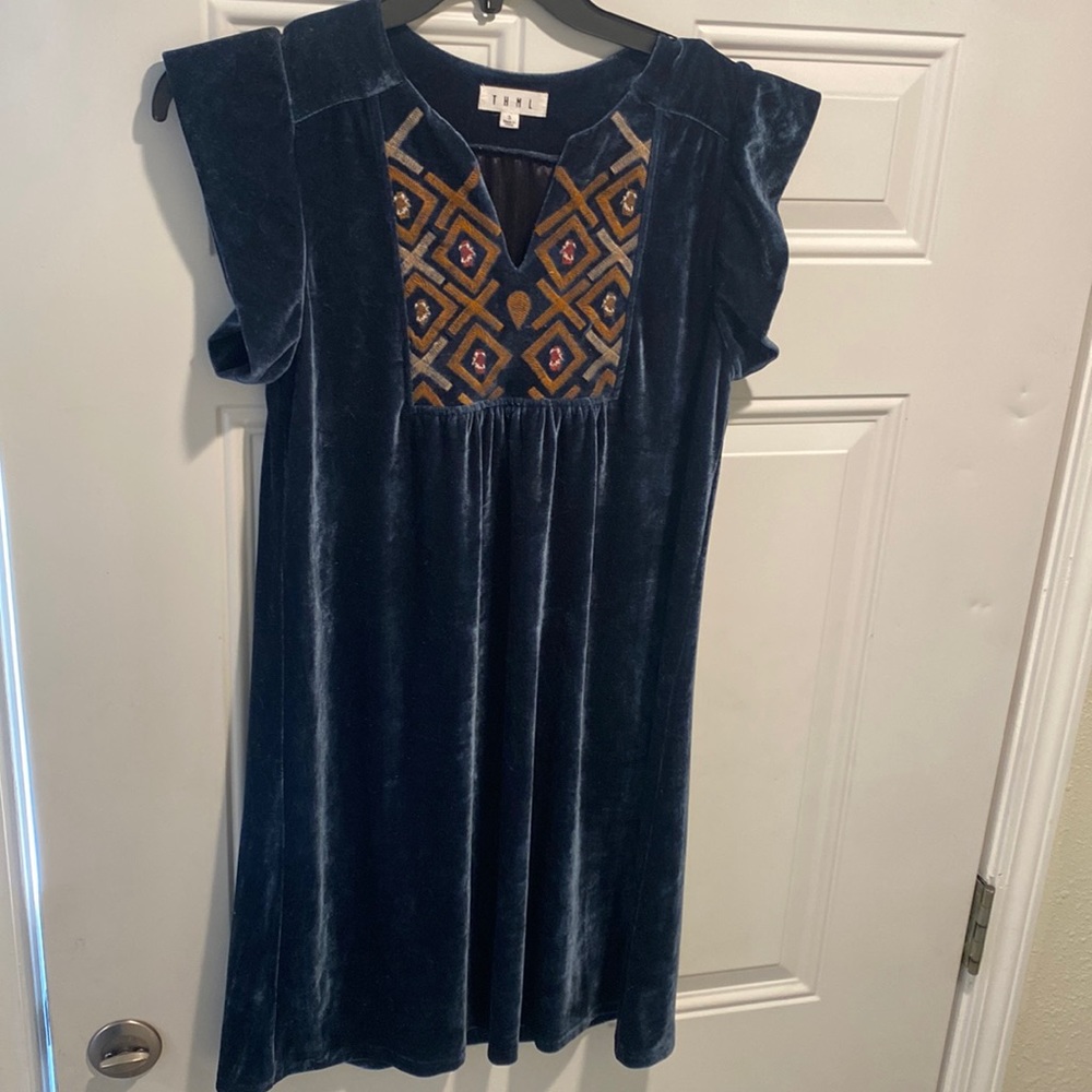 THML velvet dress with embroidery